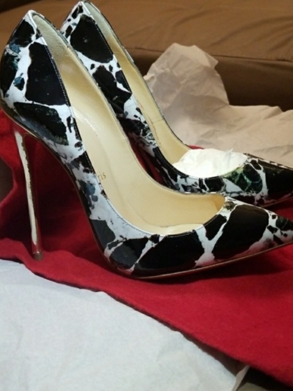 Christian Louboutin Black and White Marble Patent Stiletto Pumps